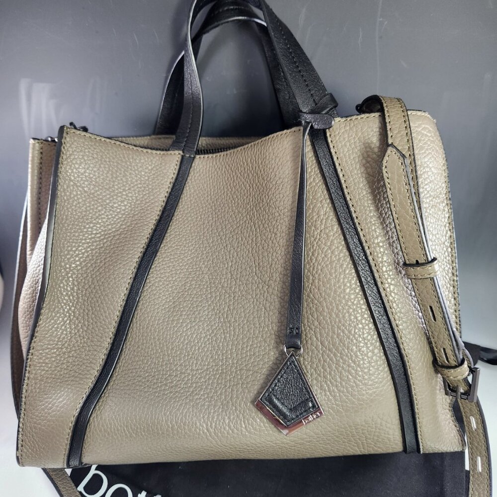 Botkier Leather Tote Crossbody Bag Shoulder Purse Gray Taupe Black w Dust Cover
